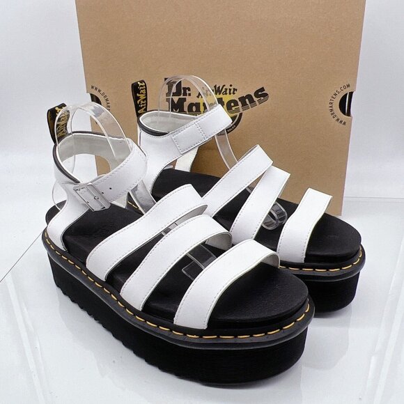 Dr. Martens Blaire Quad Women’s Platform Flats Sandals White Hydro Leather US 11 - Picture 2 of 12